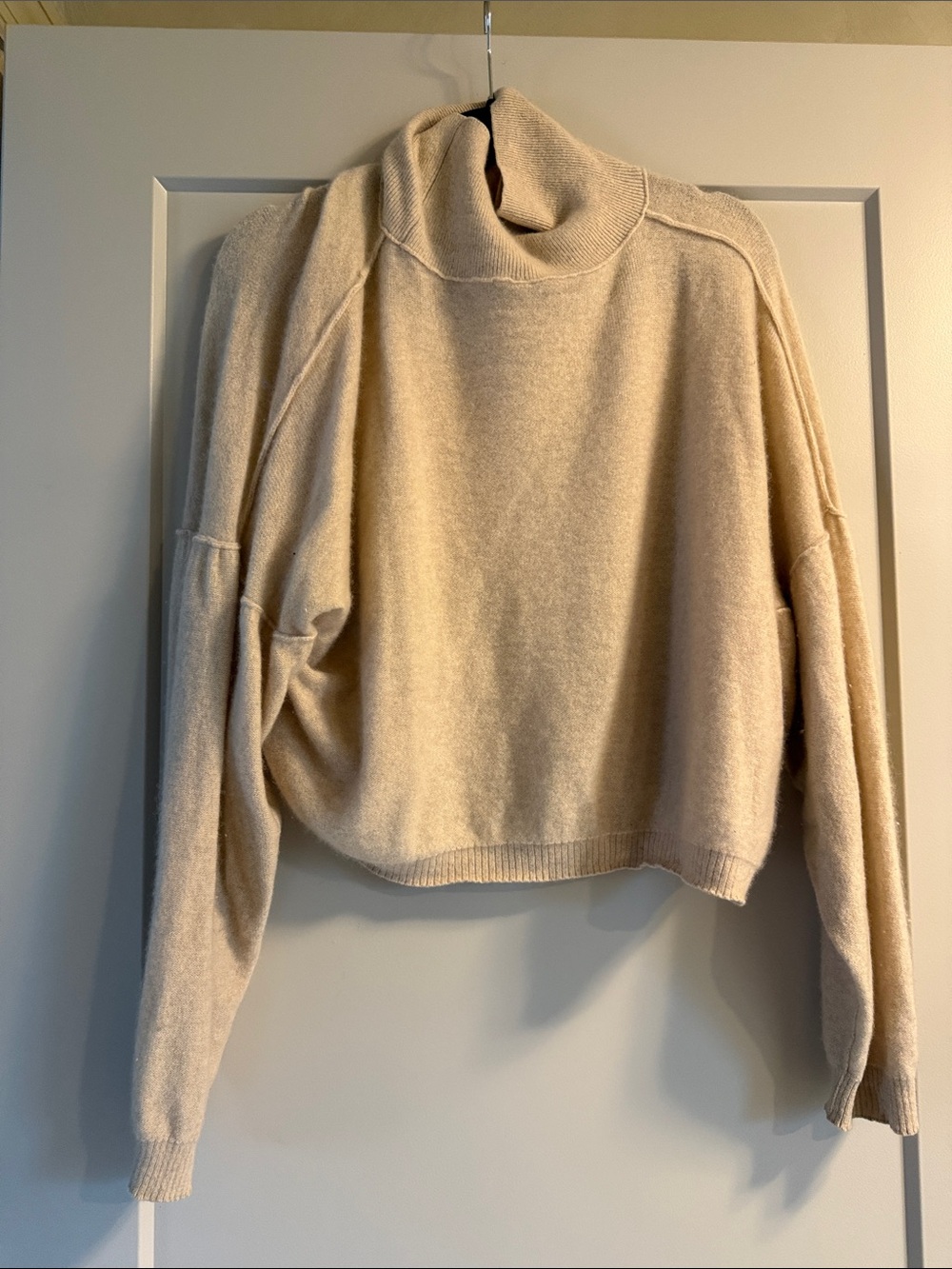 Free People Cream Cropped Turtleneck Sweater